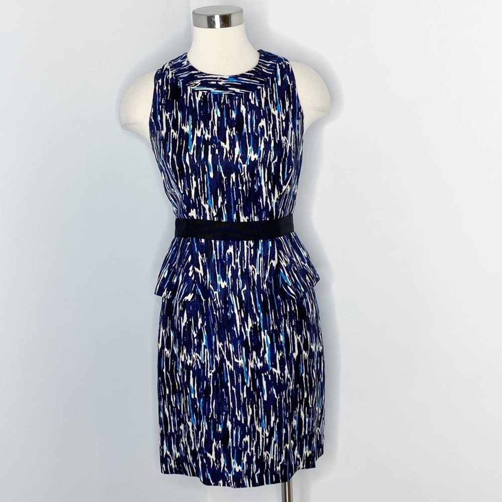 Milly Blue & Black Sleeveless Peplum Sheath Dress
